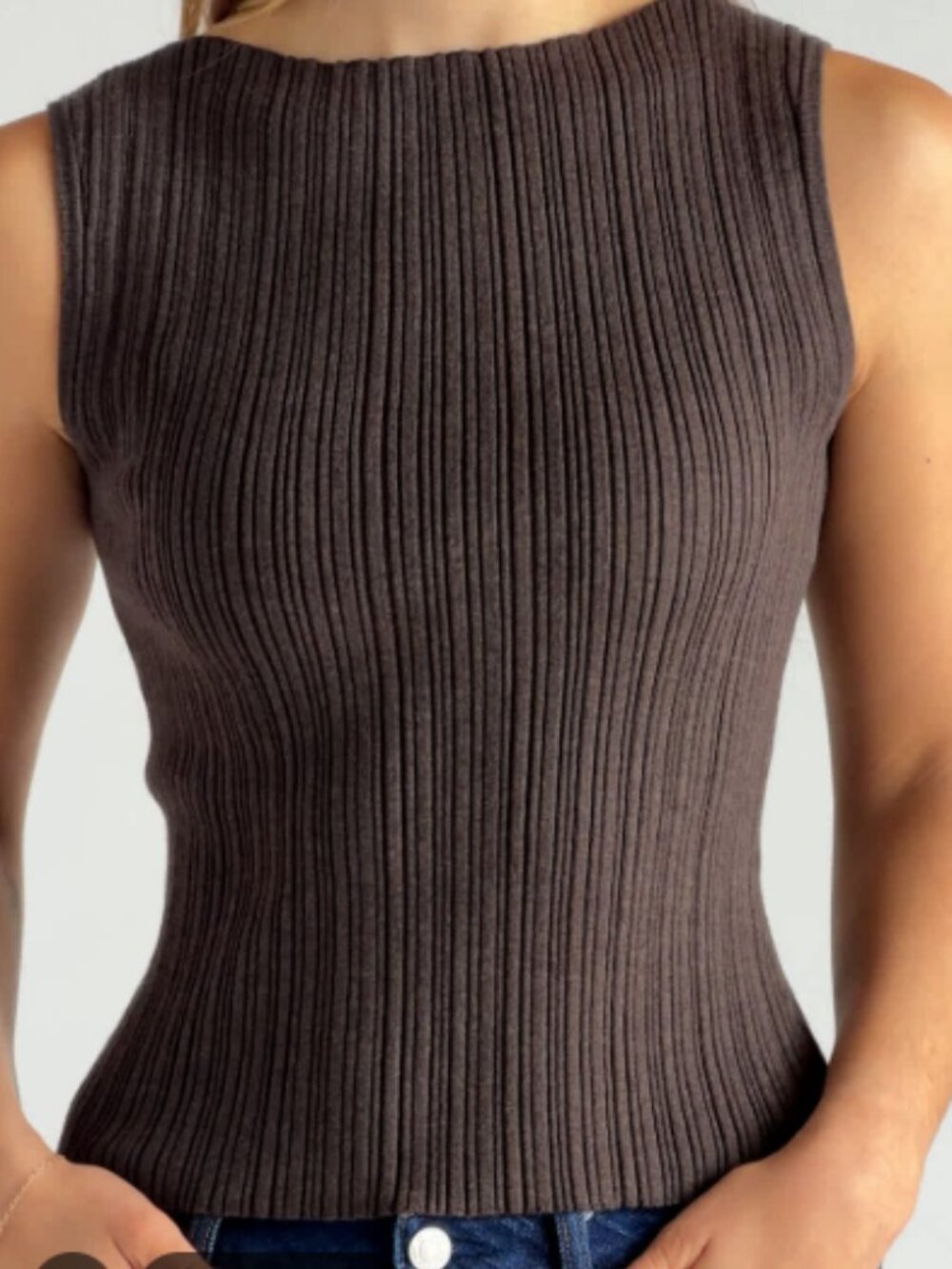 Quince Ribbed Tank Top Minimalist Brown Size M